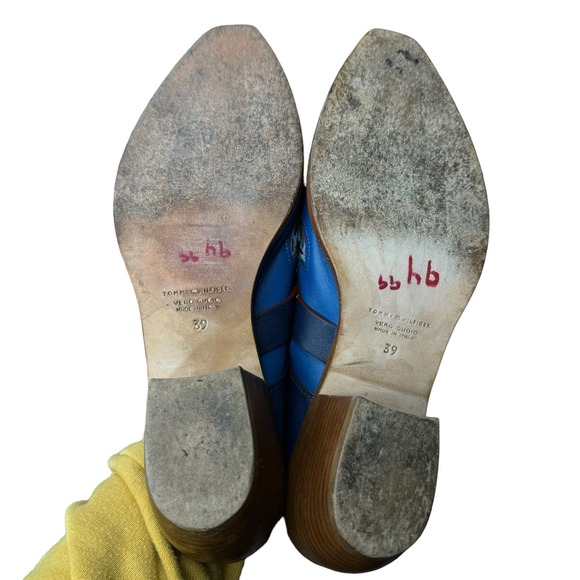 Tommy Hilfiger Collection Womens Blue Cowboy Leather Boot Mules Size 8.5 RARE - Picture 15 of 15